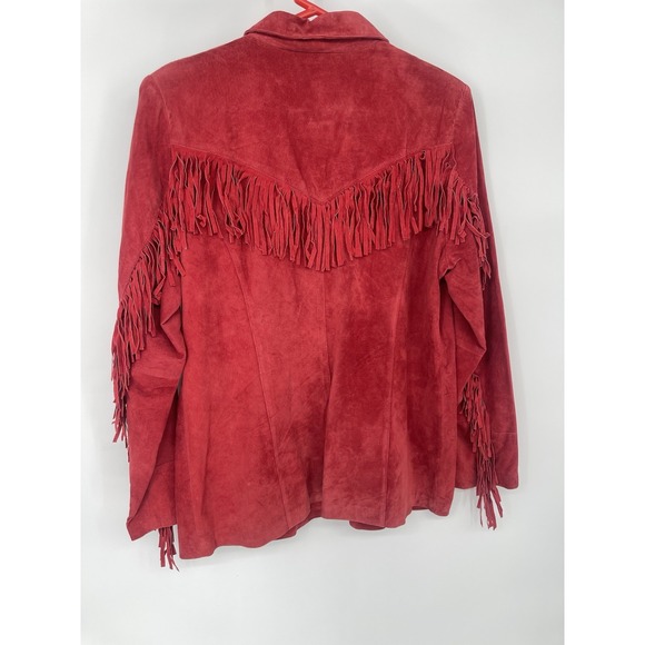 Denim & Co. Red Jacket L . Vintage New Damage To One Pocket Pit To Pit 22 Fringe - Picture 8 of 8